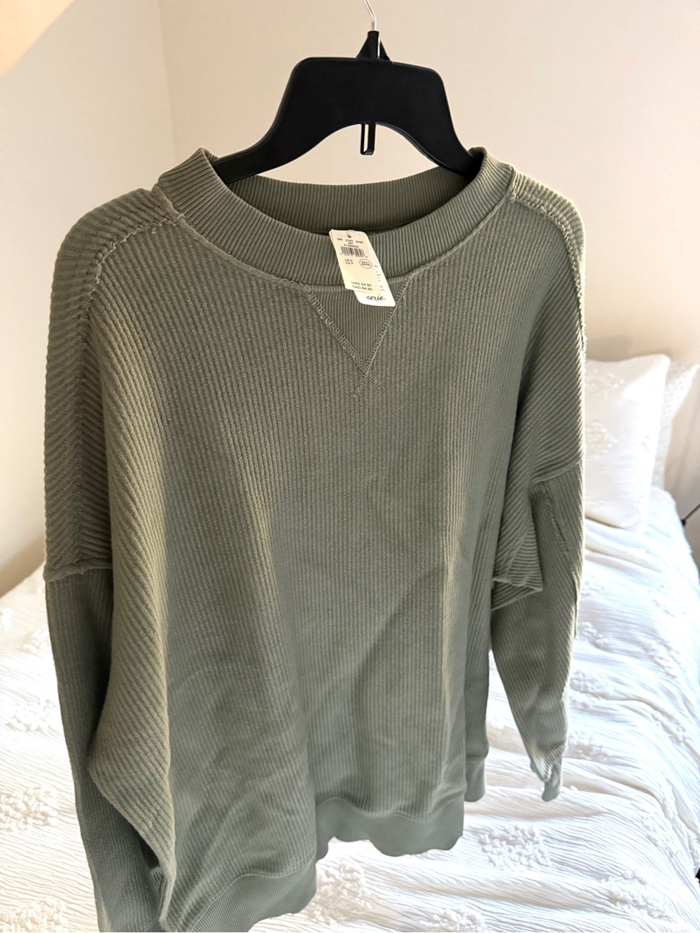 aerie Olive Ribbed Crewneck Pullover